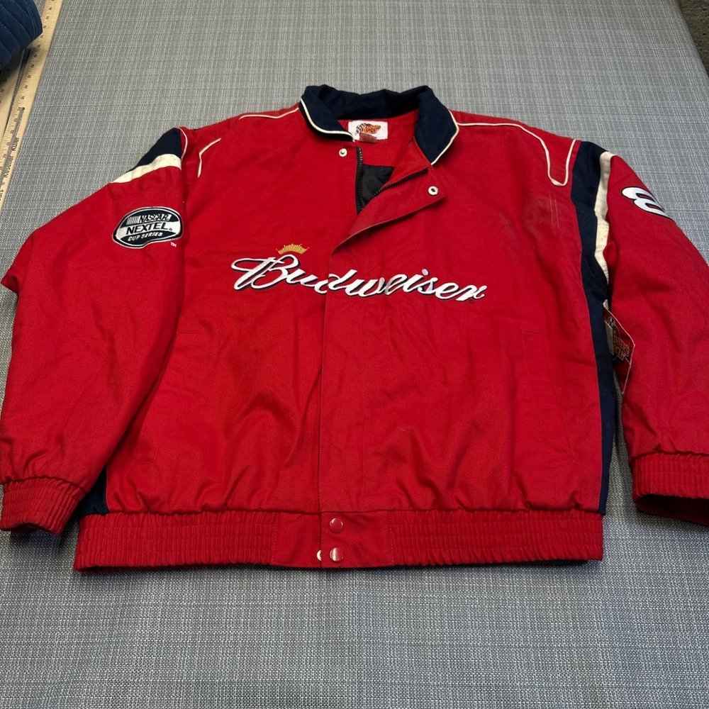 Vintage Budweiser Dale Jr NASCAR Jacket Mens Large Red Winners‎ Circle Racing
